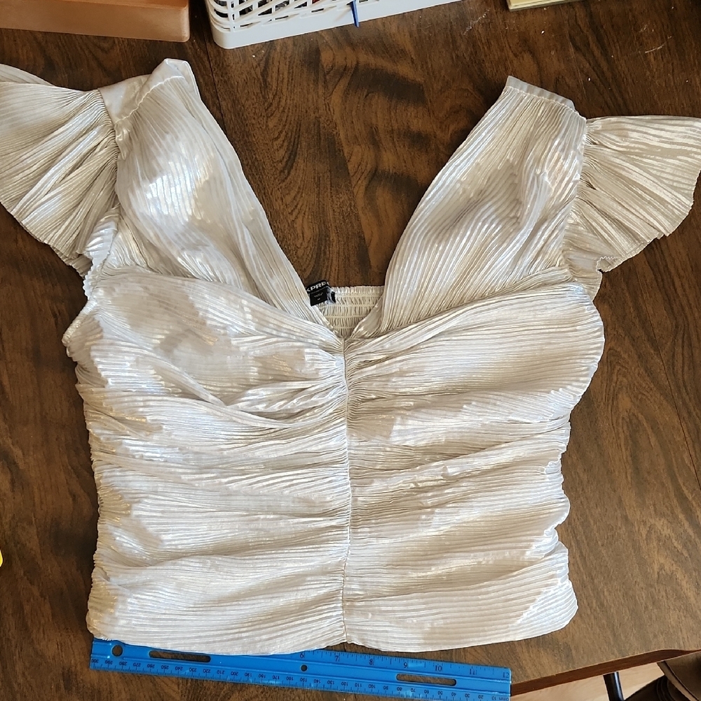 Express White Puff Sleeve Ruched Blouse